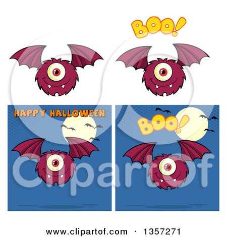 Clipart of Cartoon Bat Monsters - Royalty Free Vector Illustration by Hit Toon