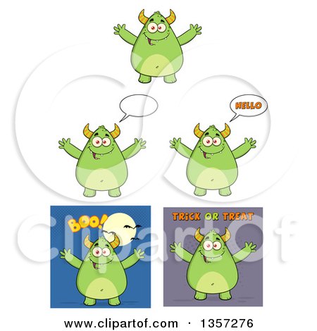 Clipart of Cartoon Green Monsters - Royalty Free Vector Illustration by Hit Toon
