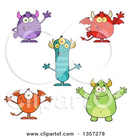 Clipart of Cartoon Friendly Monsters - Royalty Free Vector Illustration by Hit Toon