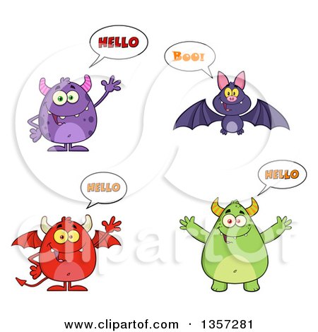 Clipart of Talking Monsters and a Bat - Royalty Free Vector Illustration by Hit Toon