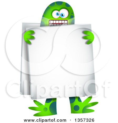 Clipart of a Green Monster Wearing a Sandwich Board Sign - Royalty Free Vector Illustration by Prawny