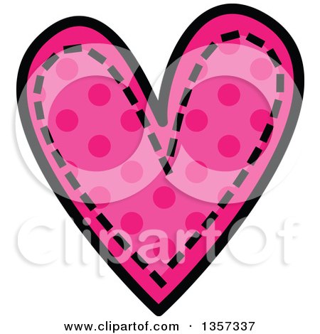 Clipart of a Doodled Pink Polka Dot Heart with Stitches - Royalty Free Vector Illustration by Prawny