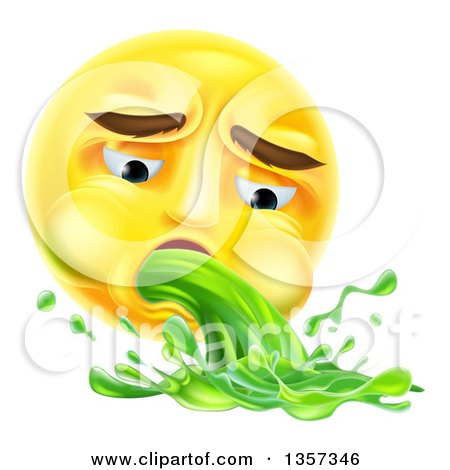 Clipart of a 3d Yellow Smiley Emoji Emoticon Face Throwing up Green Puke - Royalty Free Vector Illustration by AtStockIllustration