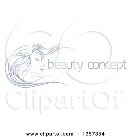 Clipart of a Beatiful Woman's Face in Profile, with Long Hair Waving in the Wind, with Sample Text - Royalty Free Vector Illustration by AtStockIllustration