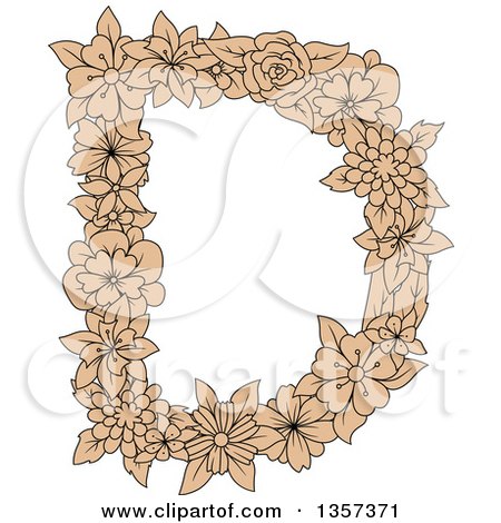 Clipart of a Tan Floral Letter D Design - Royalty Free Vector Illustration by Vector Tradition SM