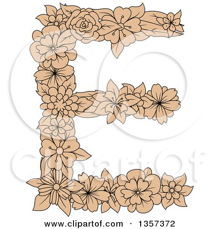 Clipart of a Tan Floral Capital Letter E Design - Royalty Free Vector Illustration by Vector Tradition SM