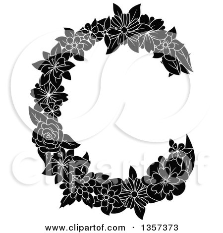 Clipart of a Black and White Floral Letter C Design - Royalty Free Vector Illustration by Vector Tradition SM
