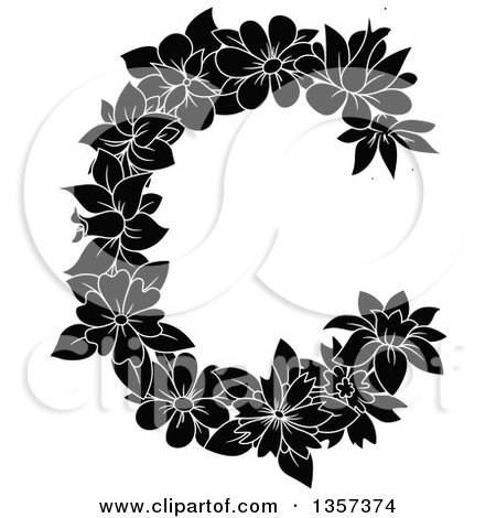 Clipart of a Black and White Floral Letter C Design - Royalty Free Vector Illustration by Vector Tradition SM