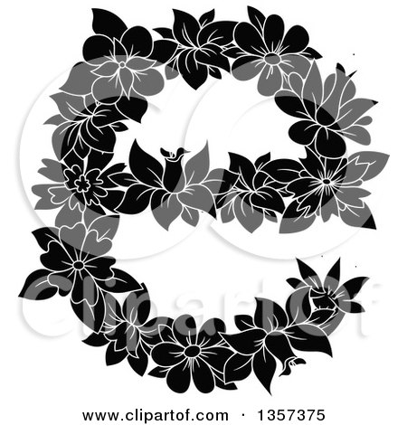 Clipart of a Black and White Floral Lowercase Letter E Design - Royalty Free Vector Illustration by Vector Tradition SM