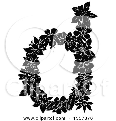 Clipart of a Black and White Lowercase Floral Letter D Design - Royalty Free Vector Illustration by Vector Tradition SM