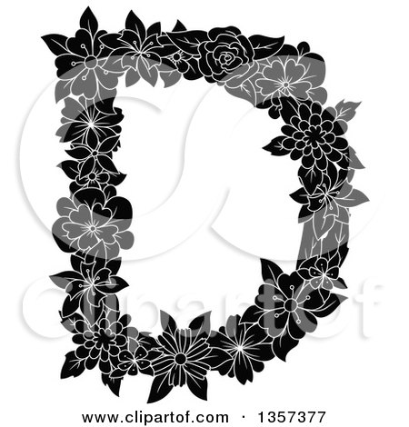 Clipart of a Black and White Capital Floral Letter D Design - Royalty Free Vector Illustration by Vector Tradition SM