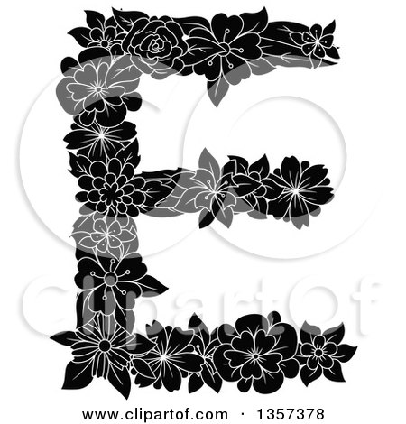Clipart of a Black and White Floral Capital Letter E Design - Royalty Free Vector Illustration by Vector Tradition SM