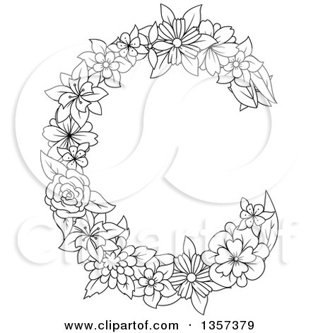 Clipart of a Black and White Lineart Floral Letter C Design - Royalty Free Vector Illustration by Vector Tradition SM