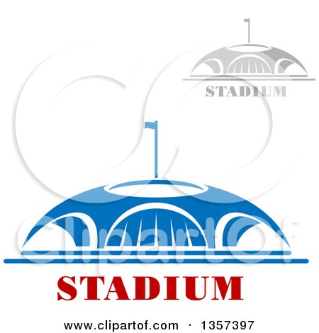 Clipart of Gray and Blue Sports Stadium Arena Buildings with Text - Royalty Free Vector Illustration by Vector Tradition SM