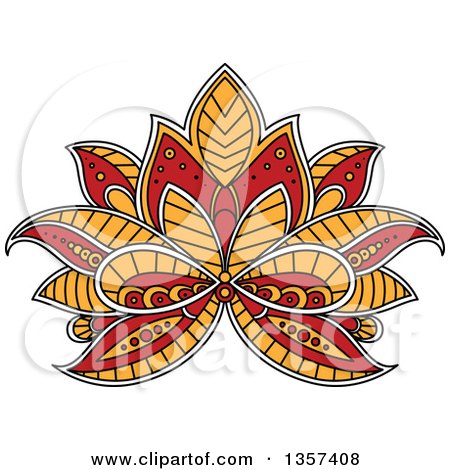 Clipart of a White, Yellow and Red Henna Lotus Flower - Royalty Free Vector Illustration by Vector Tradition SM