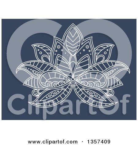 Clipart of a White Henna Lotus Flower on Blue - Royalty Free Vector Illustration by Vector Tradition SM