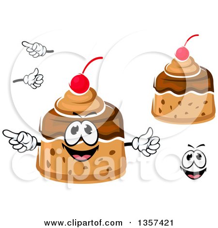 Clipart of a Cartoon Face, Hands and Caramel Pudding Desserts - Royalty Free Vector Illustration by Vector Tradition SM