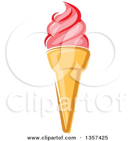 Clipart of a Cartoon Pink Strawberry Waffle Ice Cream Cone - Royalty Free Vector Illustration by Vector Tradition SM