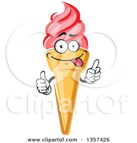 Clipart of a Cartoon Pink Strawberry Waffle Ice Cream Cone Character - Royalty Free Vector Illustration by Vector Tradition SM