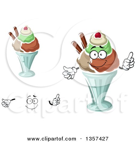 Clipart of a Cartoon Face, Hands and Ice Cream Sundaes - Royalty Free Vector Illustration by Vector Tradition SM