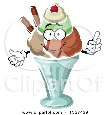 Clipart of a Cartoon Ice Cream Sundae Character - Royalty Free Vector Illustration by Vector Tradition SM