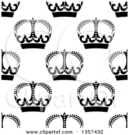 Clipart of a Seamless Background Pattern of Black and White Ornate Crowns - Royalty Free Vector Illustration by Vector Tradition SM