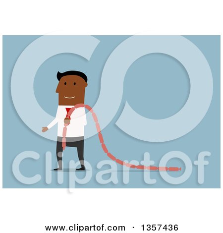 Clipart of a Flat Design Black Businessman Carrying Sausage Links, on Blue - Royalty Free Vector Illustration by Vector Tradition SM