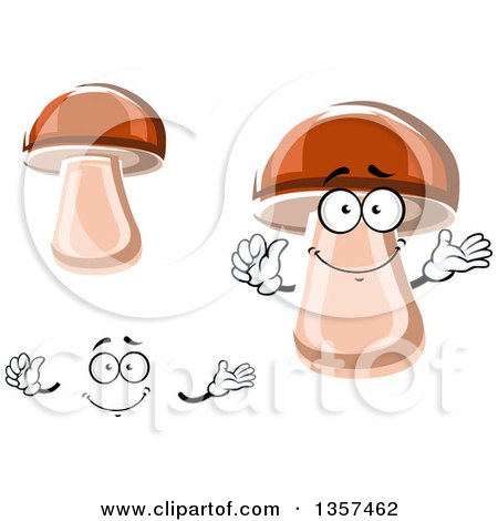 Clipart of a Cartoon Face, Hands and Porcini Mushrooms - Royalty Free Vector Illustration by Vector Tradition SM