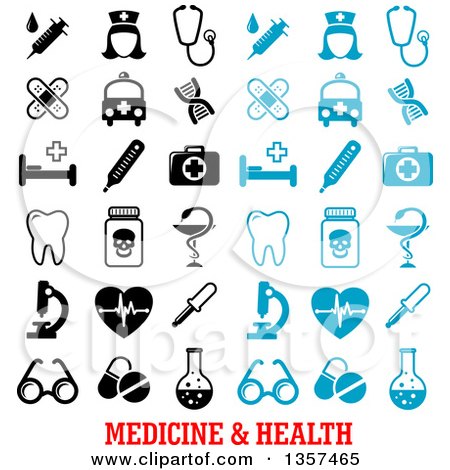 Clipart of Blue and Black Medicine and Health Icons - Royalty Free Vector Illustration by Vector Tradition SM