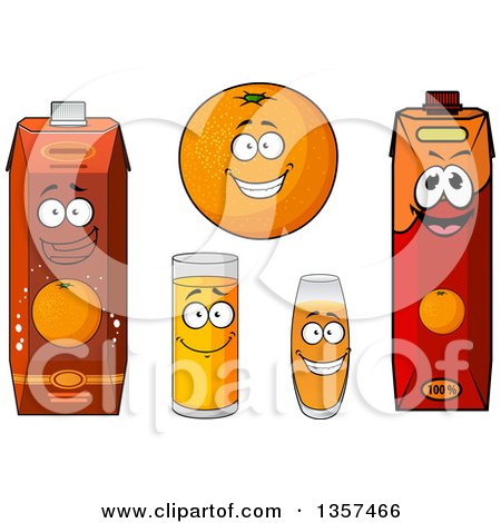 Clipart of a Happy Cartoon Orange and Juice Characters - Royalty Free Vector Illustration by Vector Tradition SM