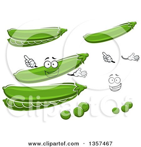 Clipart of a Cartoon Face, Hands, Pods and Peas - Royalty Free Vector Illustration by Vector Tradition SM