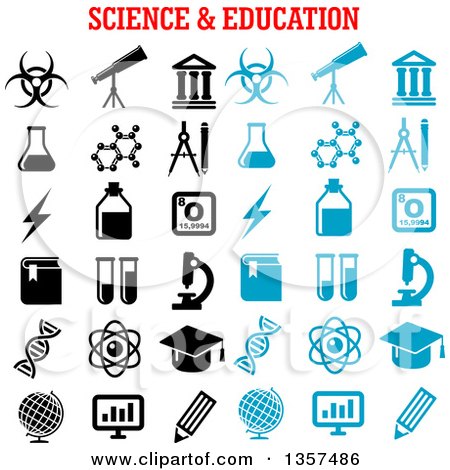 Clipart of Blue and Black Science and Education Icons - Royalty Free Vector Illustration by Vector Tradition SM