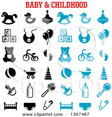 Clipart of Blue and Black Baby and Childhood Items - Royalty Free Vector Illustration by Vector Tradition SM