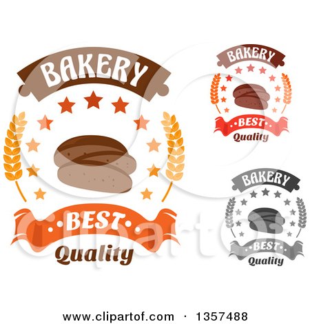 Clipart of Sliced Rye Bread, Star and Wheat Bakery Text Designs with Text - Royalty Free Vector Illustration by Vector Tradition SM