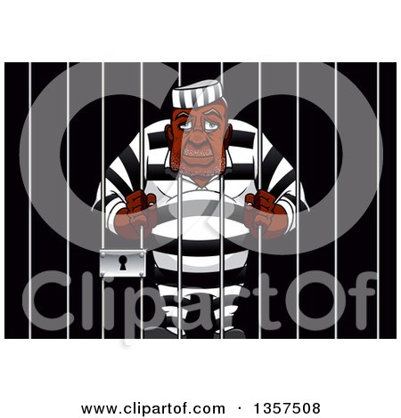 Clipart of a Tired Old Prisoner Hugging the Bars of His Jail Cell - Royalty Free Vector Illustration by Vector Tradition SM