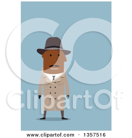 Clipart of a Flat Design Black Male Detective, on Blue - Royalty Free Vector Illustration by Vector Tradition SM