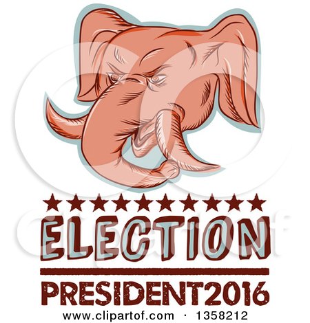 Clipart of a Retro Sketched or Engraved Political Elephant Head with Election President 2016 Text - Royalty Free Vector Illustration by patrimonio