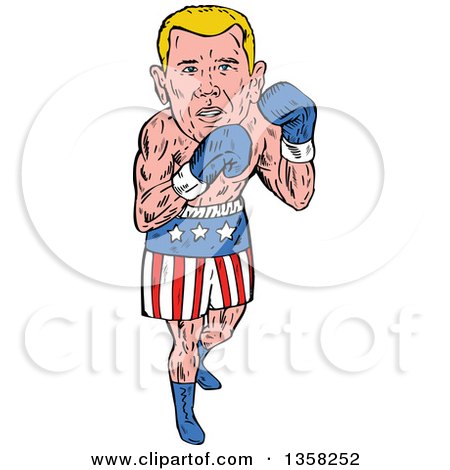 Clipart of a Cartoon Blond White Male Boxer in American Patriotic Shorts - Royalty Free Vector Illustration by patrimonio