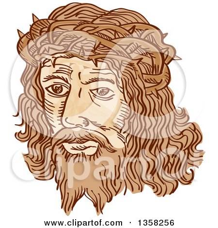 Clipart of the Etched Face of Jesus Christ Wearing the Crown of Thorns - Royalty Free Vector Illustration by patrimonio