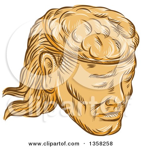 Clipart of a Retro Sketched or Engraved Man with a Visible Brain - Royalty Free Vector Illustration by patrimonio