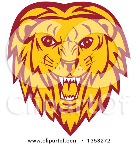 Clipart of a Retro Angry Roaring Male Lion Face - Royalty Free Vector Illustration by patrimonio