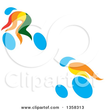 Clipart of Colorful Athletes Racing in a Wheelchair and on a Bike - Royalty Free Vector Illustration by patrimonio