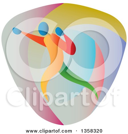 Clipart of a Colorful Athlete Boxer Punching in a Shield - Royalty Free Vector Illustration by patrimonio