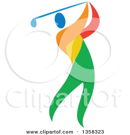 Clipart of a Colorful Athlete Swinging a Golf Club - Royalty Free Vector Illustration by patrimonio