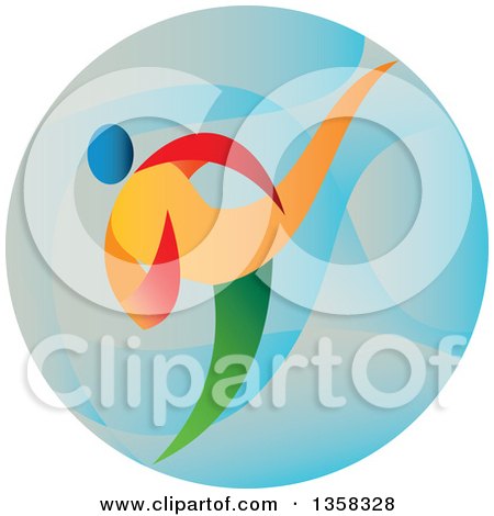 Clipart of a Colorful Martial Arts Athlete Doing Taekwondo in a Blue Circle - Royalty Free Vector Illustration by patrimonio