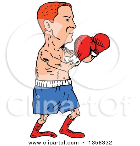 Clipart of a Cartoon Red Haired White Male Boxer Facing to the Right - Royalty Free Vector Illustration by patrimonio