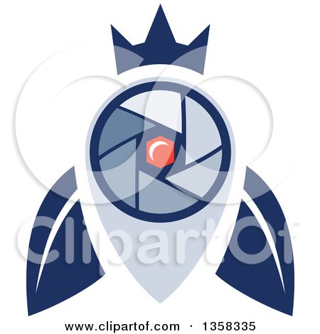 Clipart of a Blue Crowned Fly Shutter Eye Camera with a Moon Crest in the Center - Royalty Free Vector Illustration by patrimonio