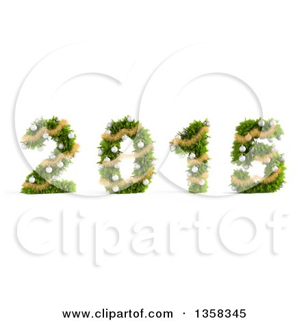 Clipart of a 3d New Year 2015 Made of Christmas Tree Branches, Garlands and Baubles, on a White Background - Royalty Free Illustration by Mopic