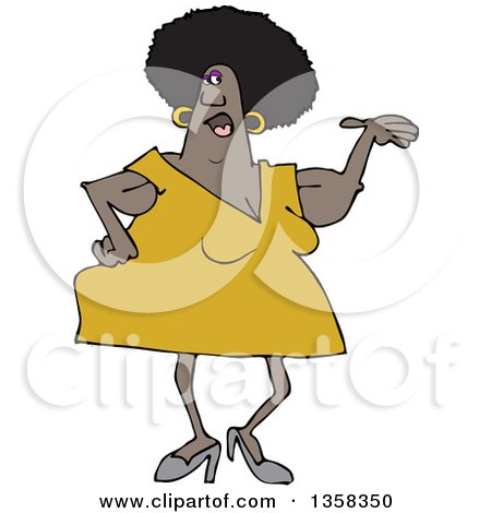 Clipart of a Cartoon Chubby Black Woman Presenting, with Her Arms Sagging - Royalty Free Vector Illustration by djart