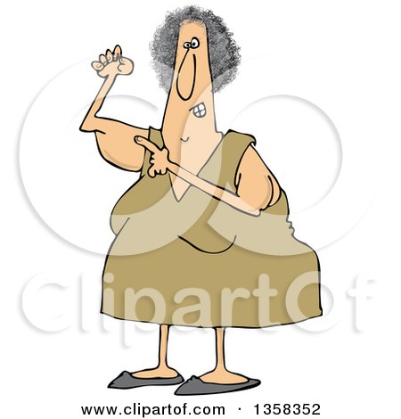 Clipart of a Cartoon Chubby Caucasian Woman Pointing to Her Flabby Tricep - Royalty Free Vector Illustration by djart